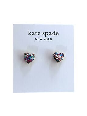 Kate Spade My Love Heart Glitter Stud Earrings Gold Tone Crystal NWT Dust Bag